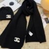 CHANEL knitted wool blend hat and scarf set