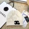 CHANEL knitted wool blend hat and scarf set