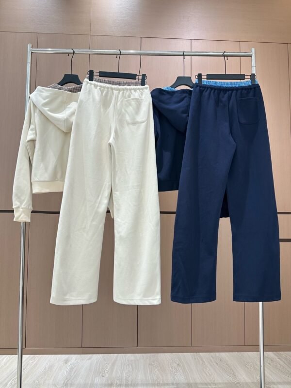 miumiu autumn new style hooded double zipper plaid patchwork jacket with elastic waist drawstring trousers