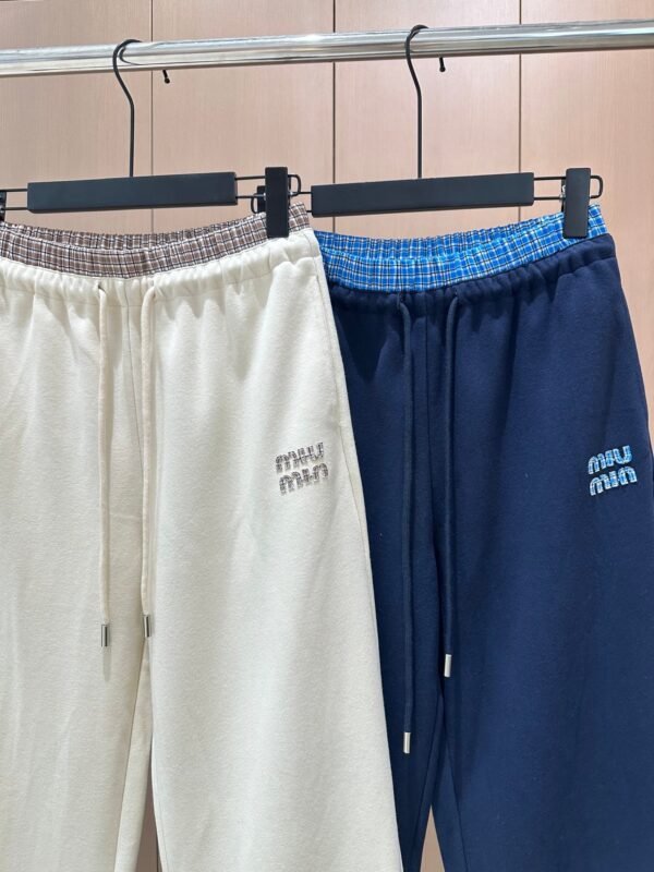 miumiu autumn new style hooded double zipper plaid patchwork jacket with elastic waist drawstring trousers