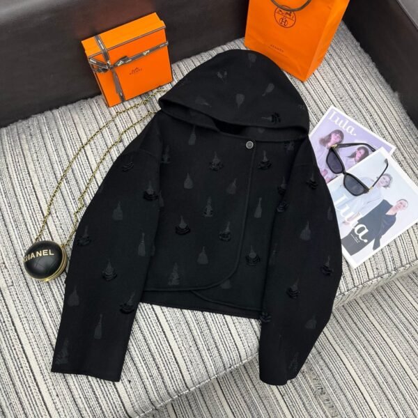 Hermès 2025 Autumn and Winter Series Hooded Double-faced Cashmere Short Jacket Double-faced Cashmere High-end Quality 1:1