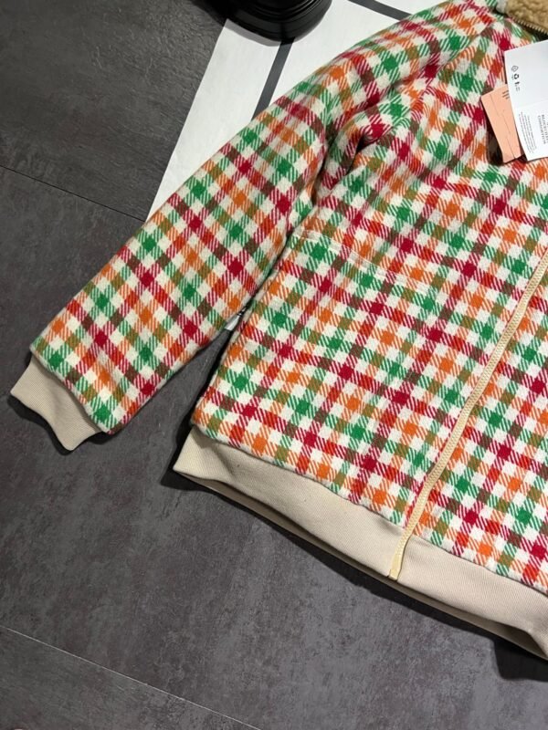 2025 Autumn and Winter Catwalk Style Colorful Plaid Lambswool Collar Jacket Premium Edition