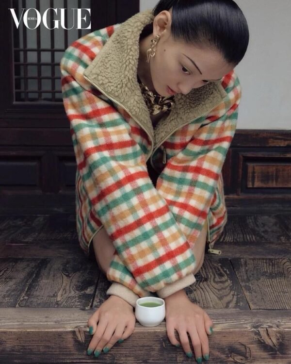 2025 Autumn and Winter Catwalk Style Colorful Plaid Lambswool Collar Jacket Premium Edition