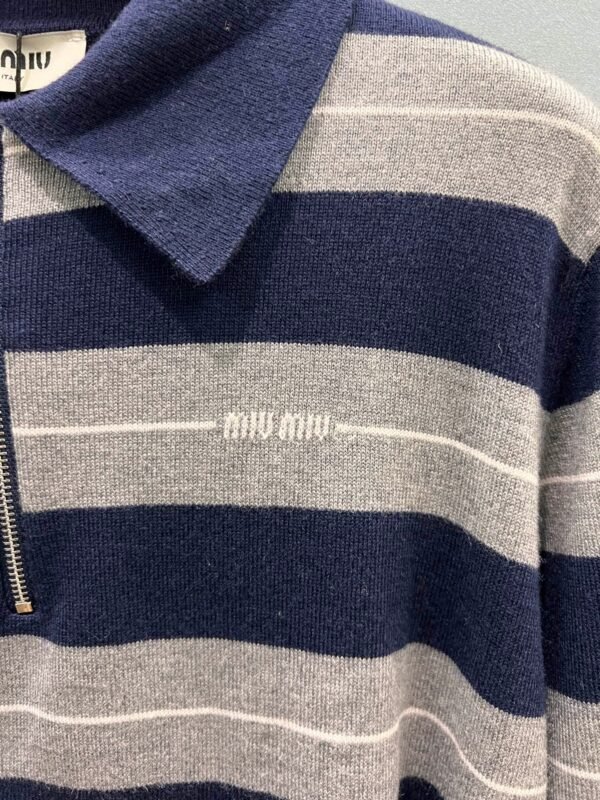 miumiu  Colorblock striped polo lapel knitted long-sleeved top high-quality clothing