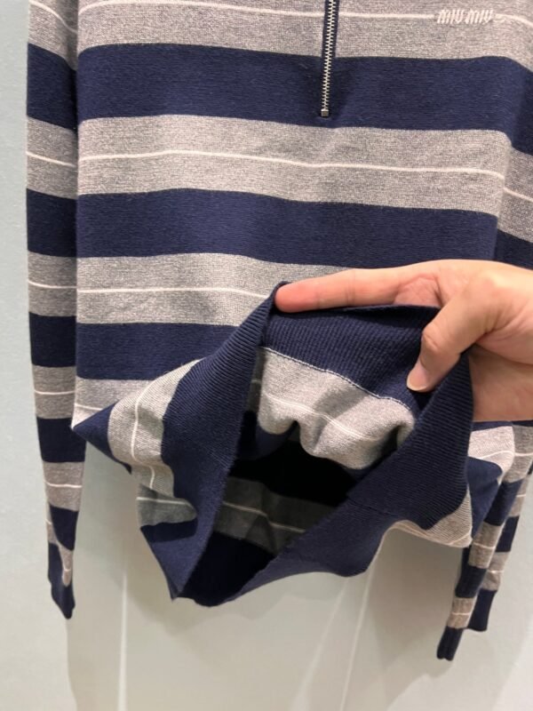 miumiu  Colorblock striped polo lapel knitted long-sleeved top high-quality clothing