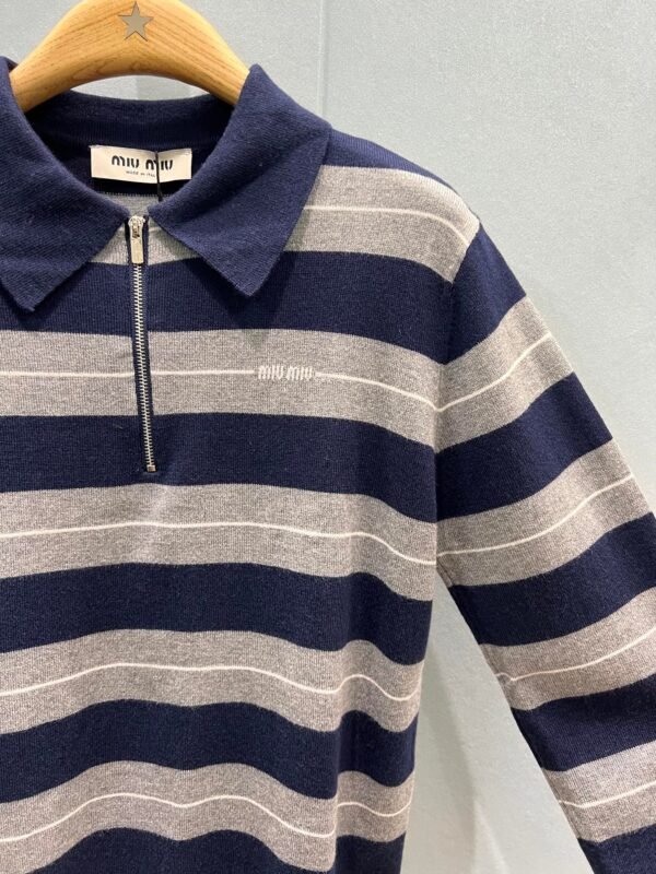 miumiu  Colorblock striped polo lapel knitted long-sleeved top high-quality clothing