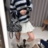 miumiu  Colorblock striped polo lapel knitted long-sleeved top high-quality clothing