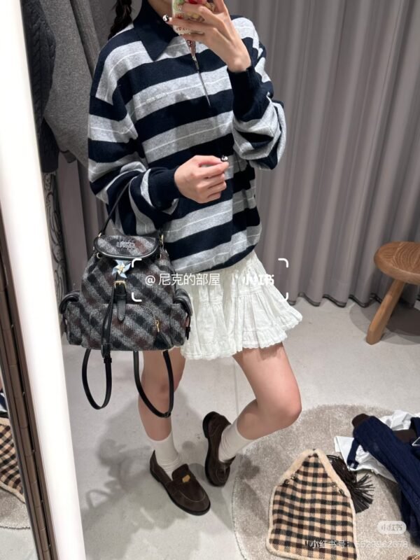 miumiu  Colorblock striped polo lapel knitted long-sleeved top high-quality clothing