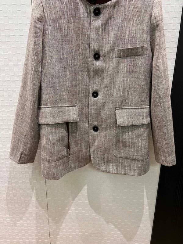 Loro Piana patchwork suede small stand collar vintage linen jacket