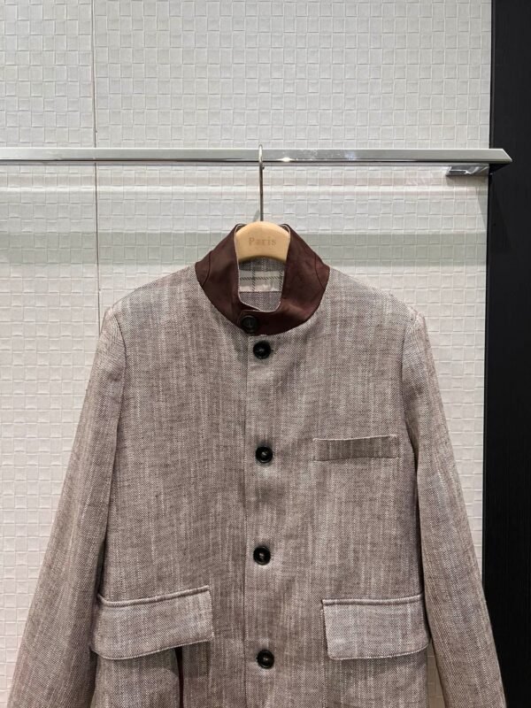 Loro Piana patchwork suede small stand collar vintage linen jacket