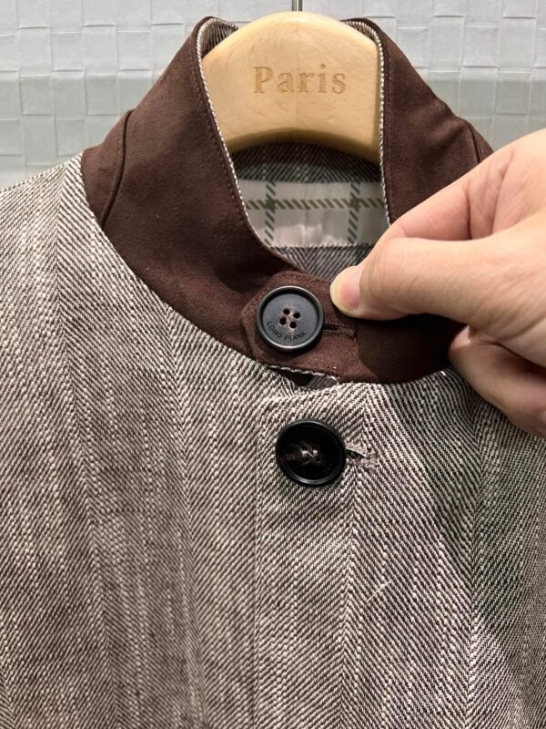 Loro Piana patchwork suede small stand collar vintage linen jacket