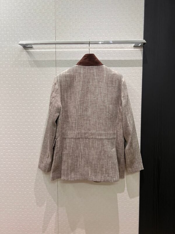 Loro Piana patchwork suede small stand collar vintage linen jacket