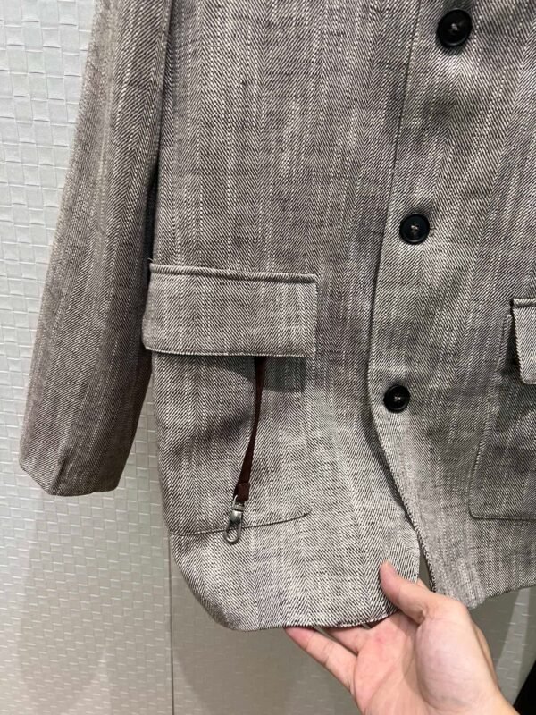 Loro Piana patchwork suede small stand collar vintage linen jacket