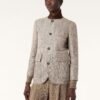 Loro Piana patchwork suede small stand collar vintage linen jacket