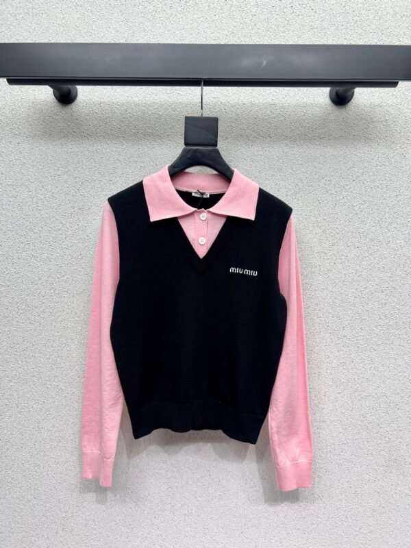 miumiu high-end lapel knitted wool sweater high-quality base shirt