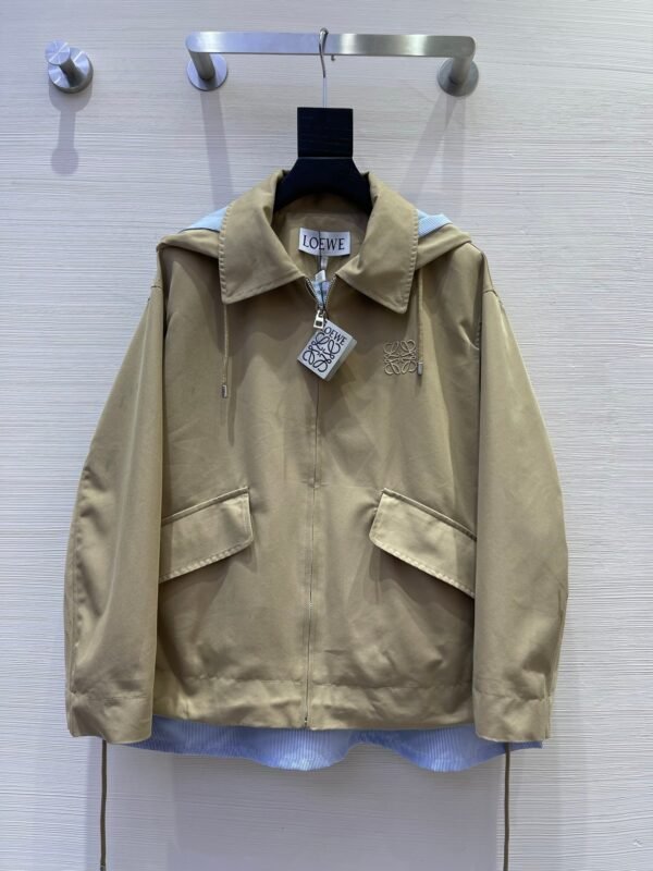 Loewe striped patchwork hooded windbreaker jacket