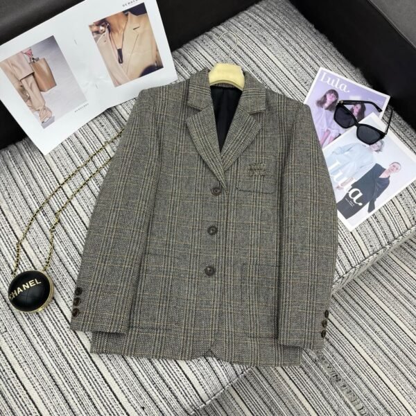 miumiu New herringbone lapel suit jacket with letter patch embroidery on the pockets High-end quality