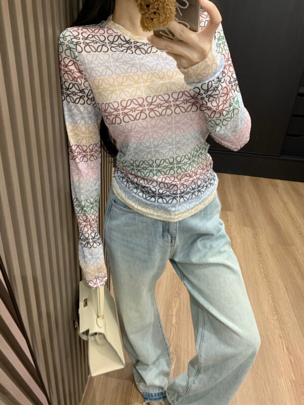 Loewe rainbow print mesh bottoming shirt is light and breathable
