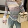 Loewe rainbow print mesh bottoming shirt is light and breathable