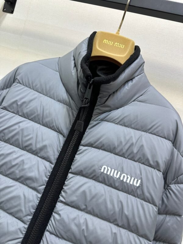 miumiu 2025 autumn and winter new logo embroidered lightweight down jacket with 90% white goose down filling