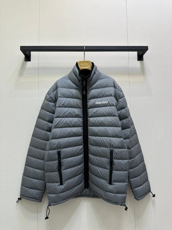 miumiu 2025 autumn and winter new logo embroidered lightweight down jacket with 90% white goose down filling