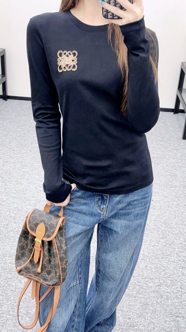 Loewe 2025 new round neck beaded long-sleeved top bottoming shirt