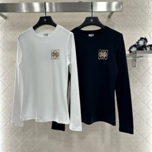 Loewe 2025 new round neck beaded long-sleeved top bottoming shirt