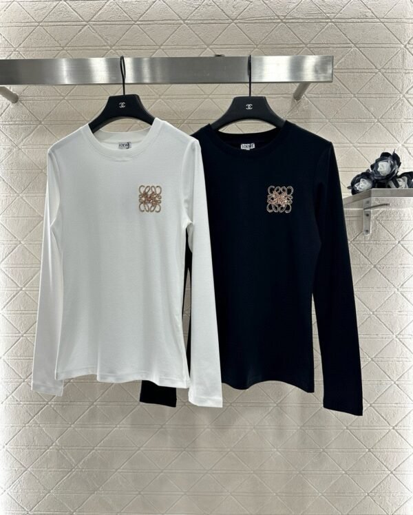 Loewe 2025 new round neck beaded long-sleeved top bottoming shirt