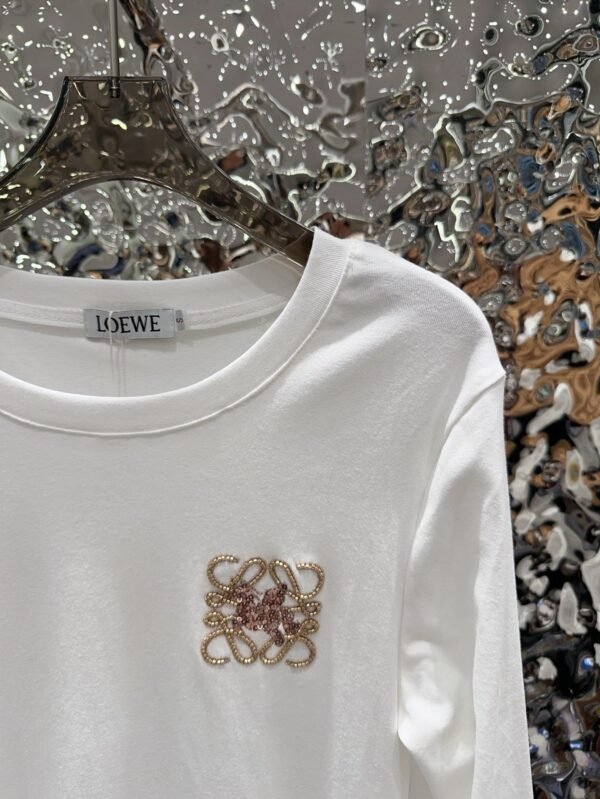 Loewe 2025 new round neck beaded long-sleeved top bottoming shirt