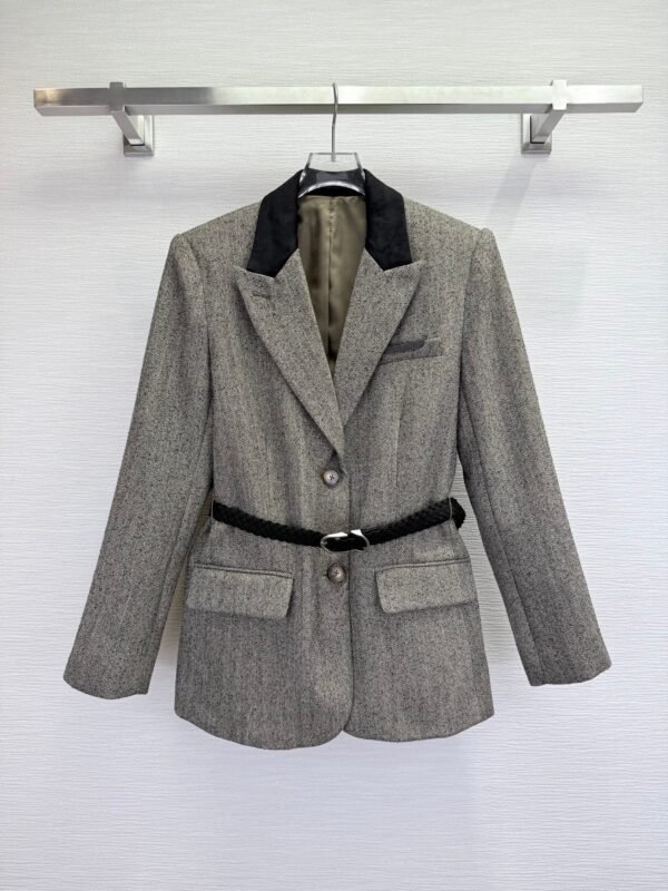 Brunello Cucinelli New autumn and winter herringbone suit jacket BC’s iconic handmade beaded decoration with genuine leather braided belt