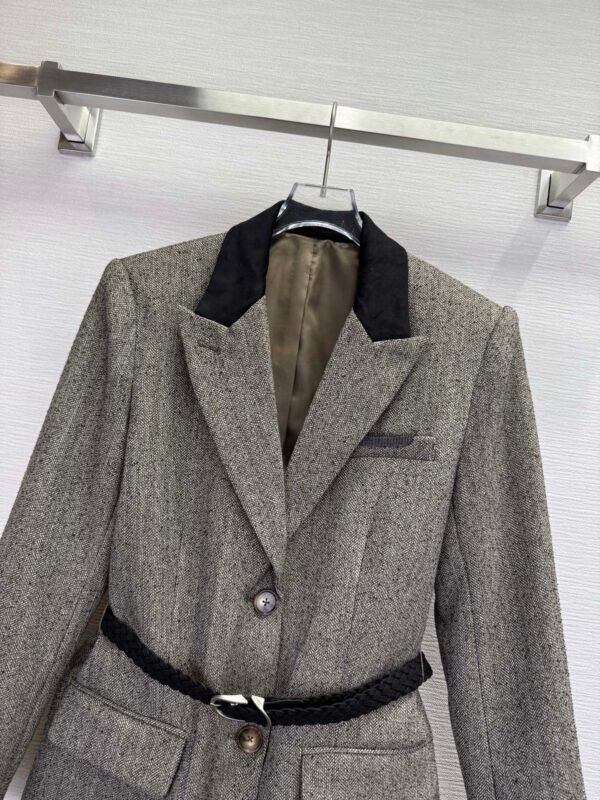 Brunello Cucinelli New autumn and winter herringbone suit jacket BC’s iconic handmade beaded decoration with genuine leather braided belt
