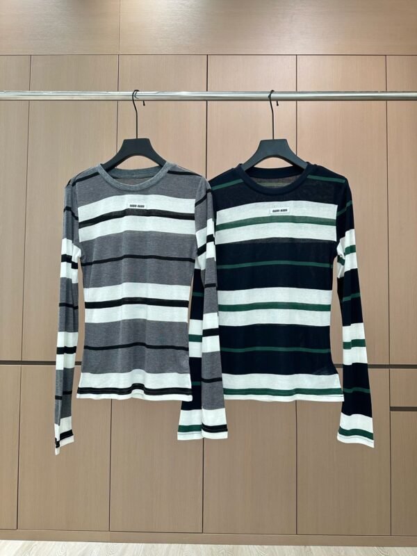 miumiu Tencel wool striped bottoming shirt