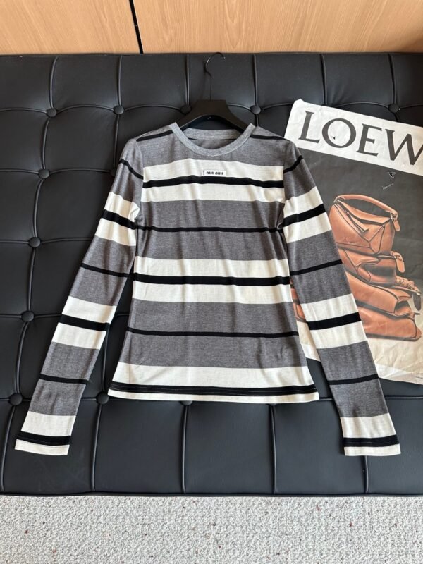 miumiu Tencel wool striped bottoming shirt