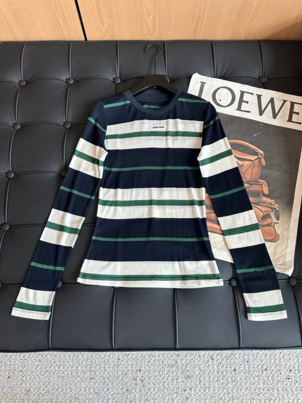 miumiu Tencel wool striped bottoming shirt