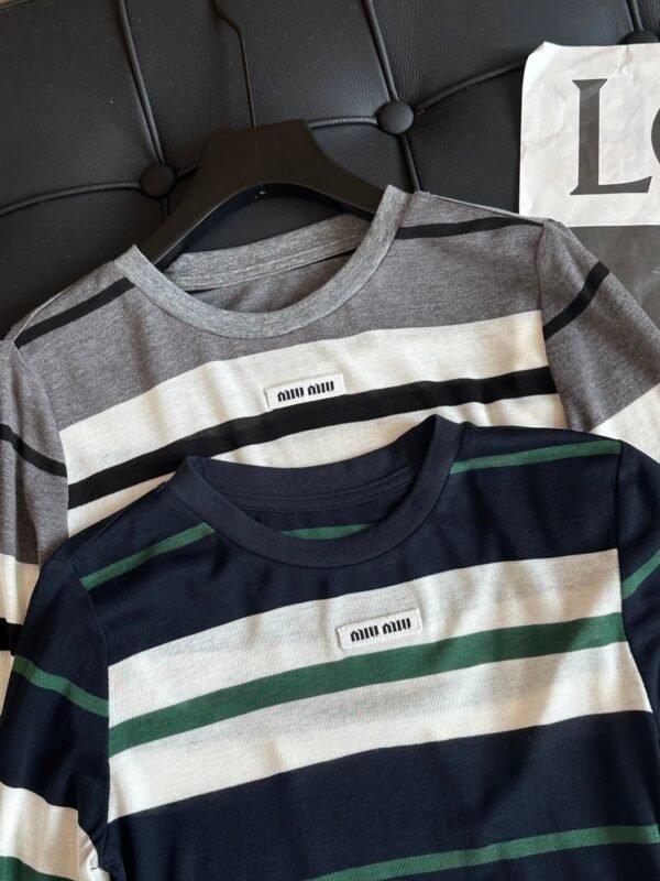 miumiu Tencel wool striped bottoming shirt