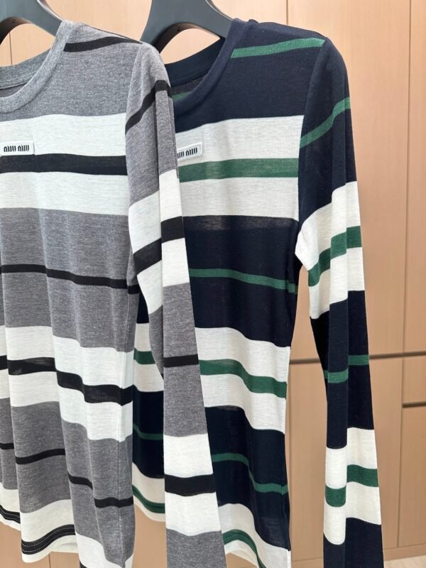 miumiu Tencel wool striped bottoming shirt