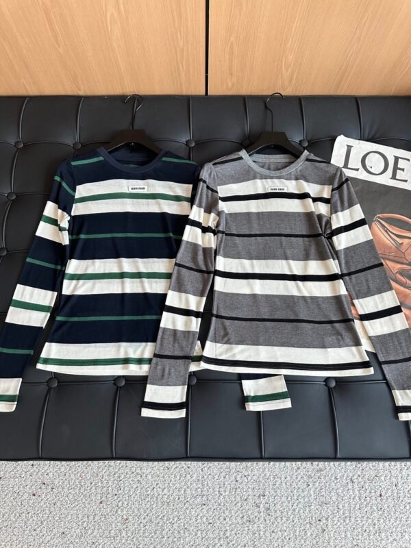 miumiu Tencel wool striped bottoming shirt