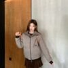 MiuMiu autumn and winter new warm Maillard color matching fleece jacket
