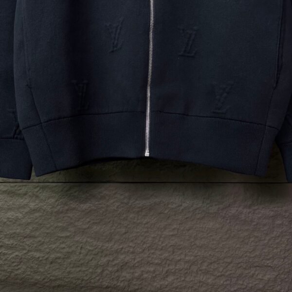 Louis Vuitton 2025 new embossed three-dimensional embossed full-print logo couple’s lapel knitted zipper jacket high quality