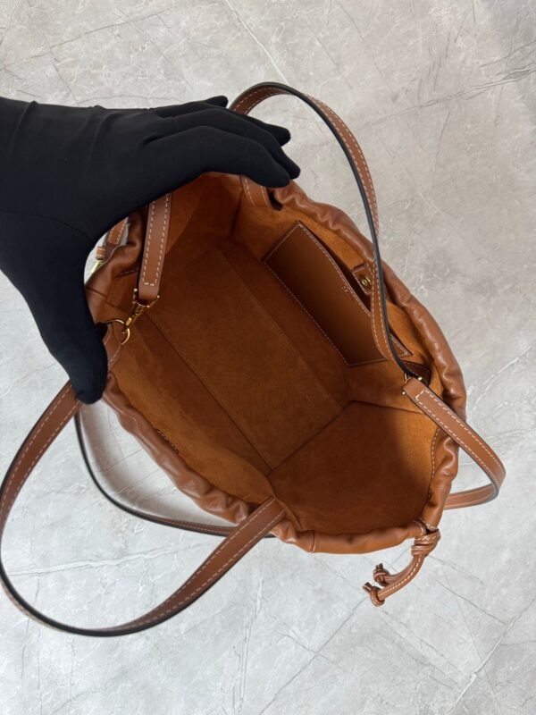 Celine Mini Shopping Bag, CABAS TRIOMPHE Small Smooth Calfskin Drawstring Bag, Premium Version. Dimensions: 22 x 17 x 15 cm