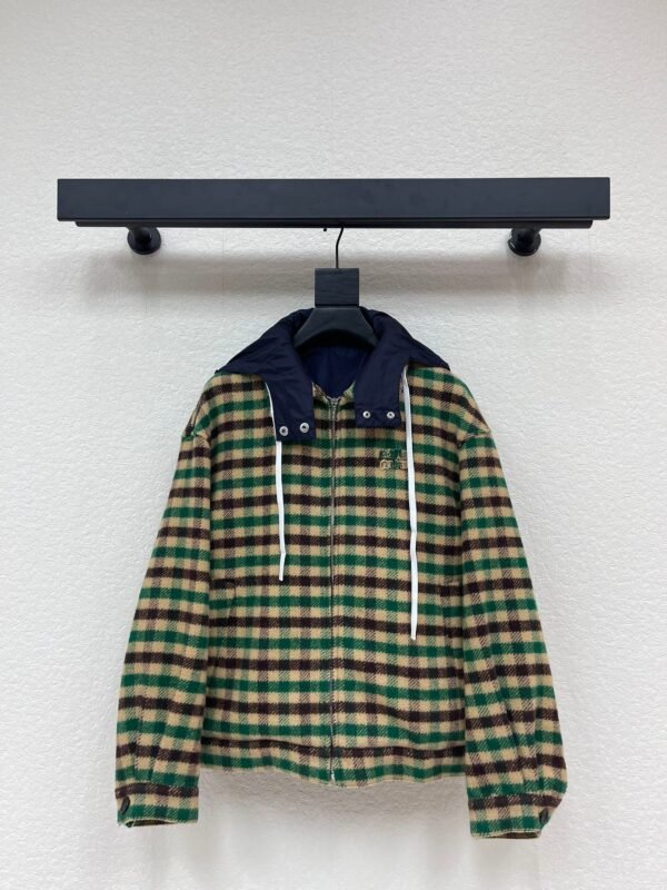 Miu Miu Fall/Winter New Classic Plaid Print Jacket Hooded Coat