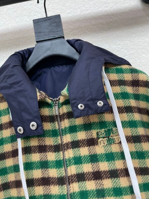 Miu Miu Fall/Winter New Classic Plaid Print Jacket Hooded Coat