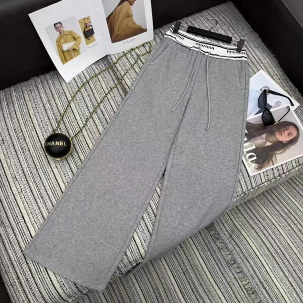 Miu Miu new style wide-leg trousers with elastic waistband and letter design.