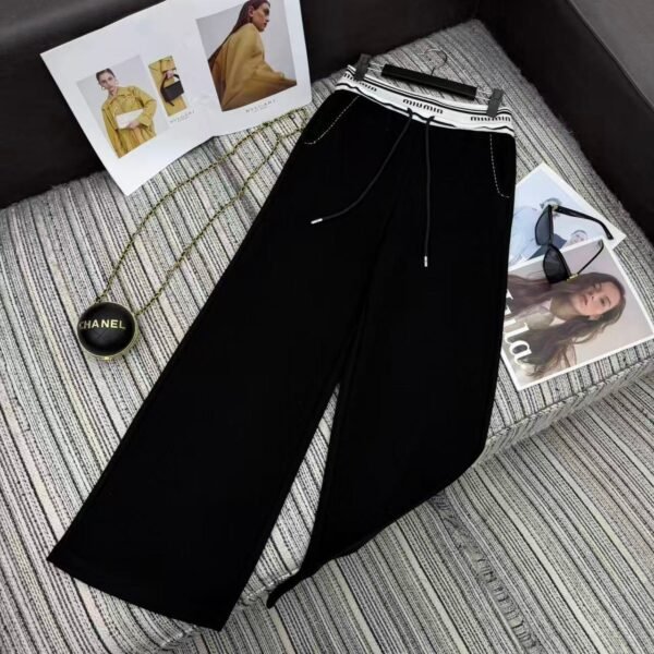 Miu Miu new style wide-leg trousers with elastic waistband and letter design.