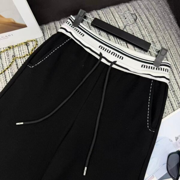 Miu Miu new style wide-leg trousers with elastic waistband and letter design.