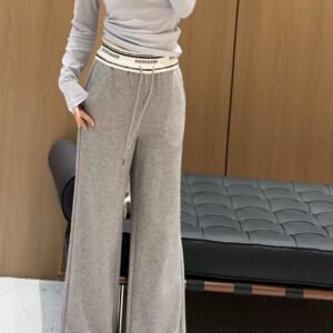 Miu Miu new style wide-leg trousers with elastic waistband and letter design.