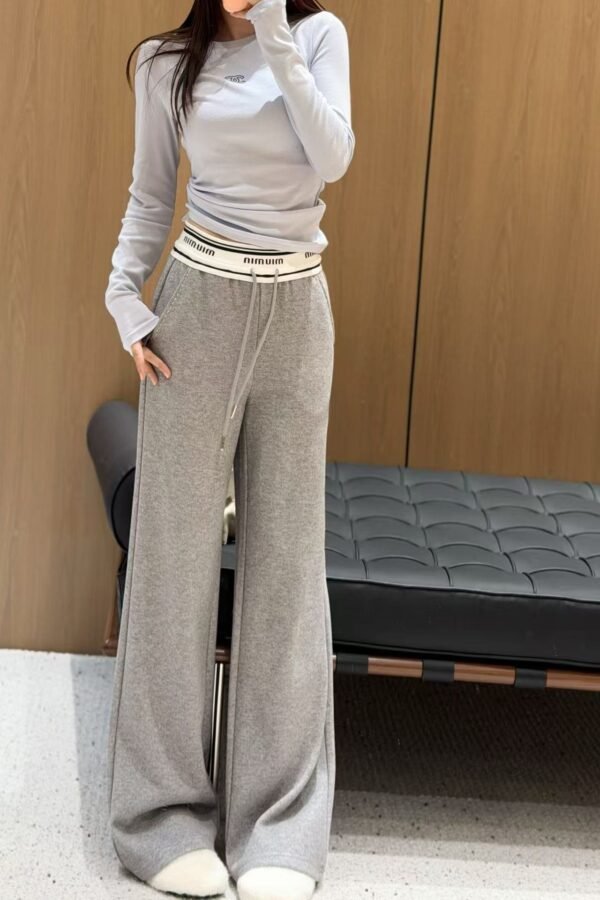 Miu Miu new style wide-leg trousers with elastic waistband and letter design.