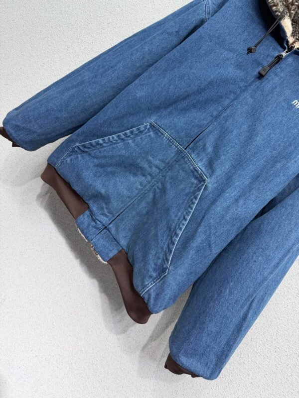 Miu Miu plaid reversible denim jacket with shearling lining – a winter essential.