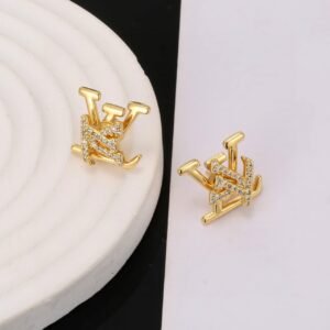 LV golden letter stud earrings