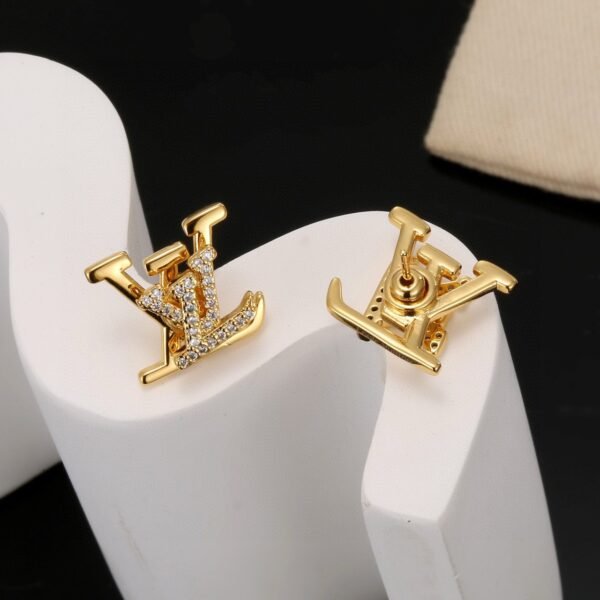 LV golden letter stud earrings